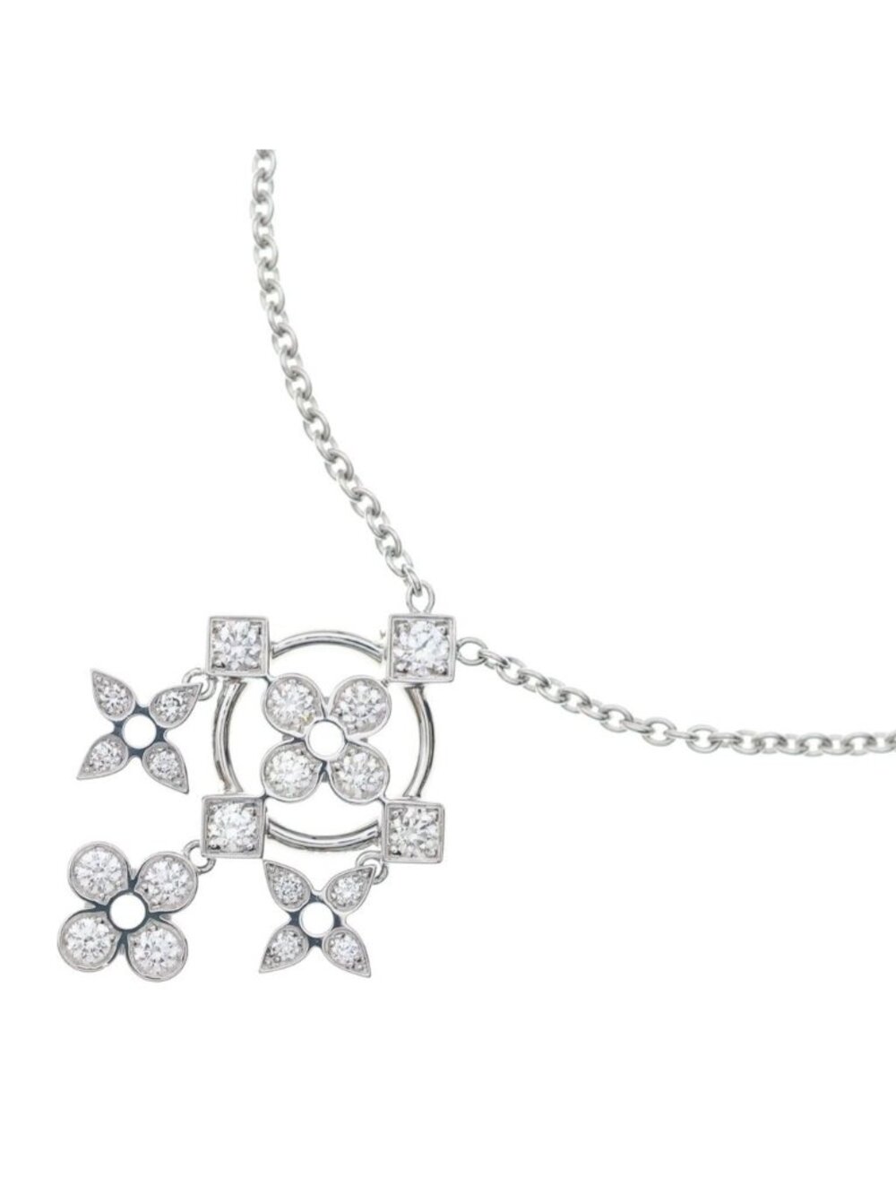 Louis Vuitton Pendentif Monogram Diamond Necklace 18k White Gold